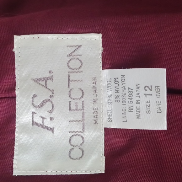 F.S.A. Collection blazer jacket notched collar v-neck long sleeve burgundy 12 - Picture 8 of 9